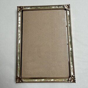 Vintage Goldtone Picture Frame Embossed Metal Faux Mother Pearl Metallic Decor